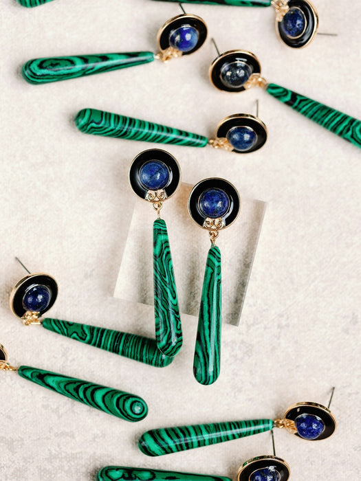 St. Armands Lapis and Malachite Drop Earrings