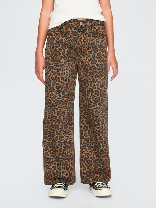 Kids Low Rise Stride Wide-Leg Leopard Jeans