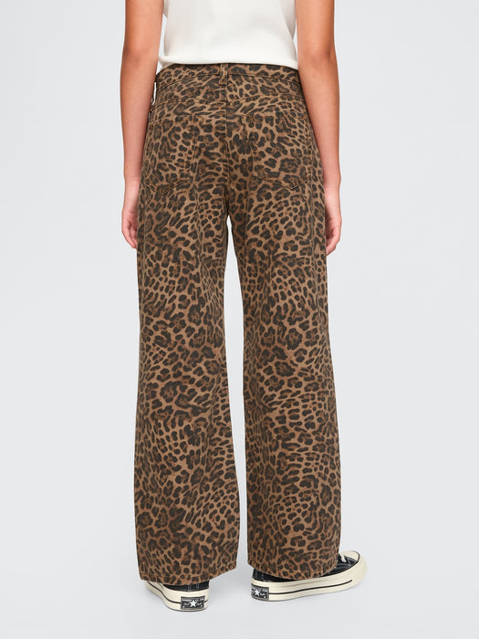 Kids Low Rise Stride Wide-Leg Leopard Jeans