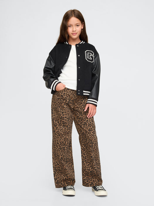 Kids Low Rise Stride Wide-Leg Leopard Jeans