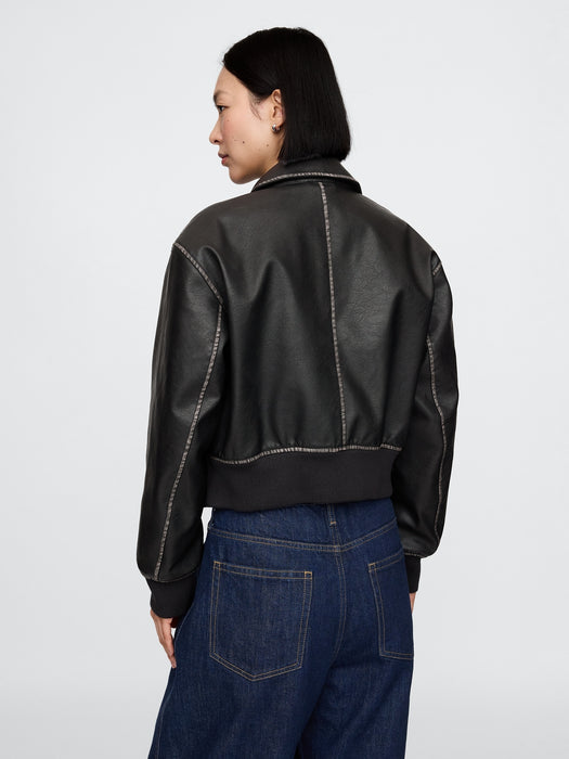 Vegan Leather Bomber Jacket