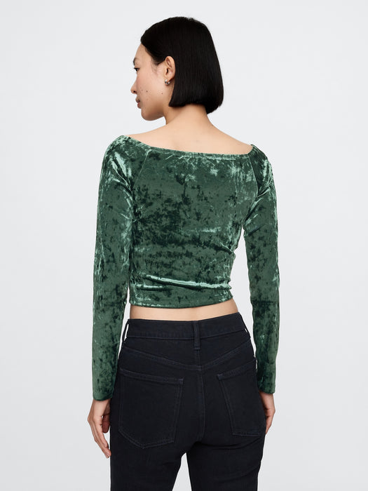 Cropped Velvet Off-Shoulder Top