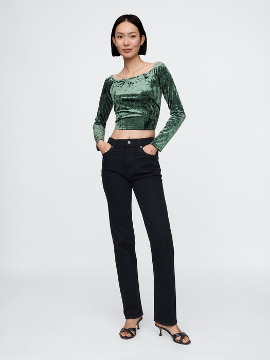 Cropped Velvet Off-Shoulder Top