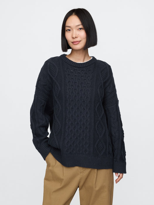 Oversized Mixed Cable-Knit Sweater