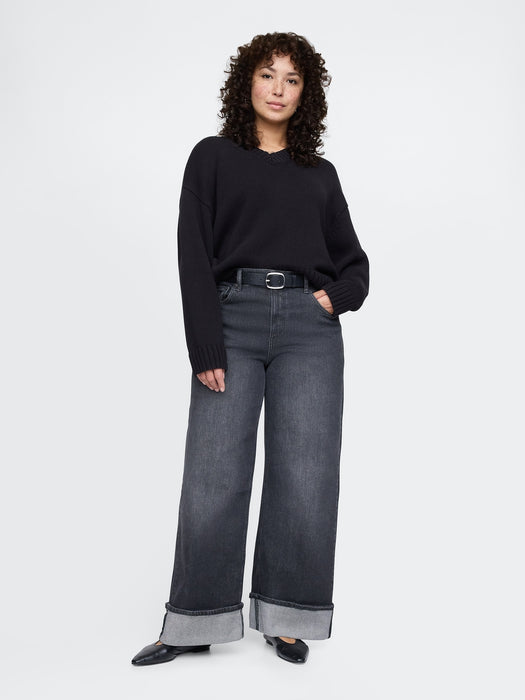 High Rise Stride Cuffed Wide-Leg Jeans