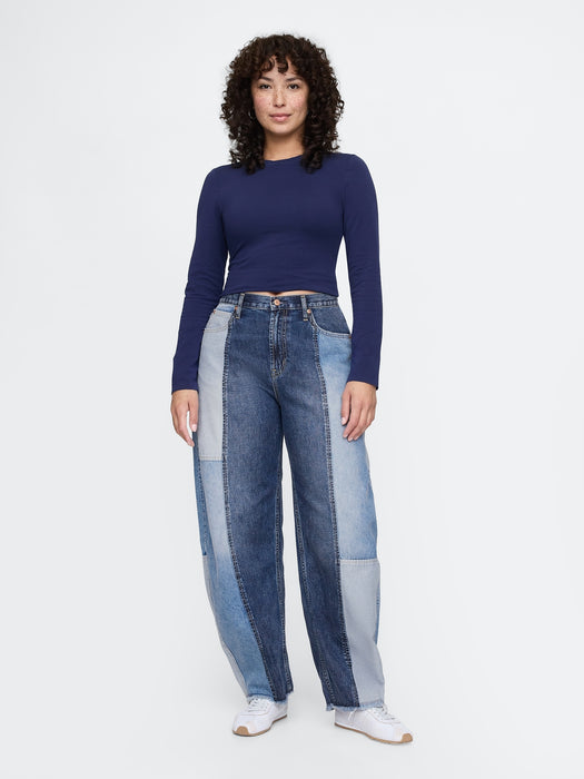 High Rise Patchwork Barrel Jeans