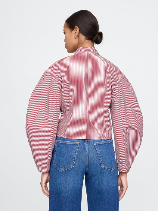 Organic Cotton Poplin Barrel-Sleeve Cropped Shirt