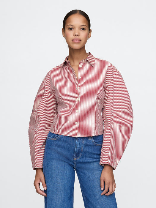 Organic Cotton Poplin Barrel-Sleeve Cropped Shirt