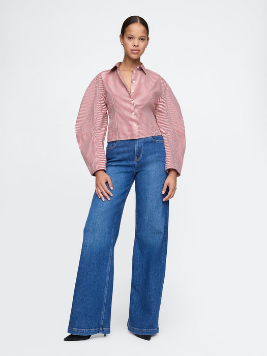 Organic Cotton Poplin Barrel-Sleeve Cropped Shirt