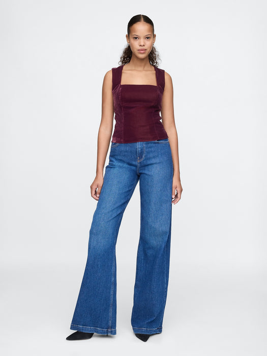 Recycled Velvet Square-Neck Cropped Top