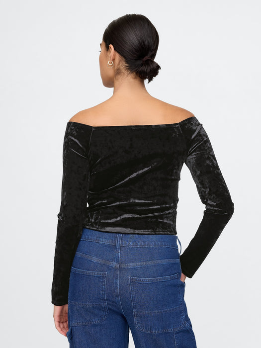 Cropped Velvet Off-Shoulder Top