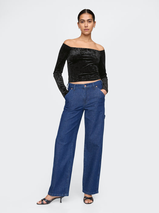 Cropped Velvet Off-Shoulder Top