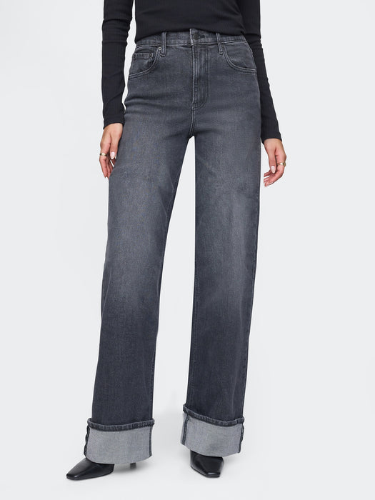 High Rise Stride Cuffed Wide-Leg Jeans