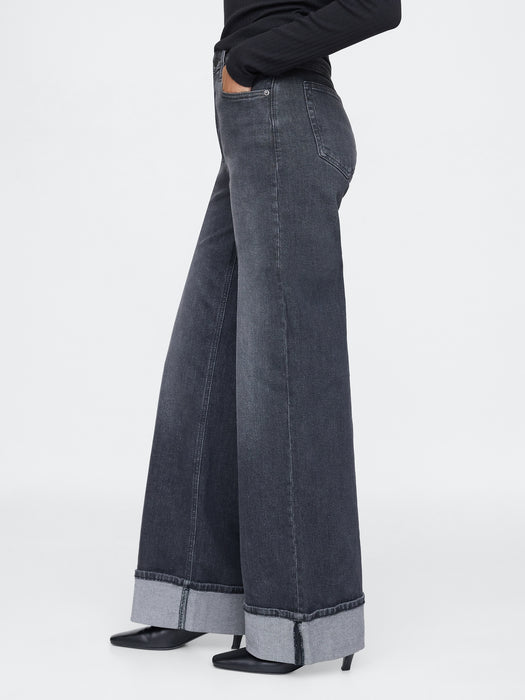 High Rise Stride Cuffed Wide-Leg Jeans