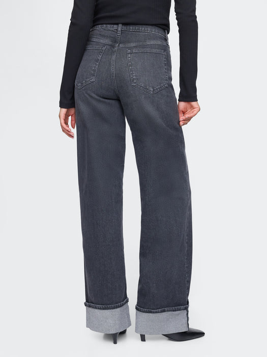 High Rise Stride Cuffed Wide-Leg Jeans