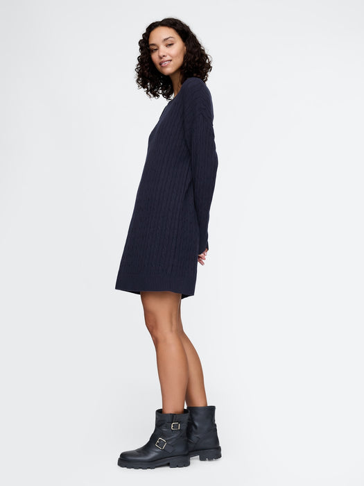 CashSoft Cable-Knit Mini Sweater Dress