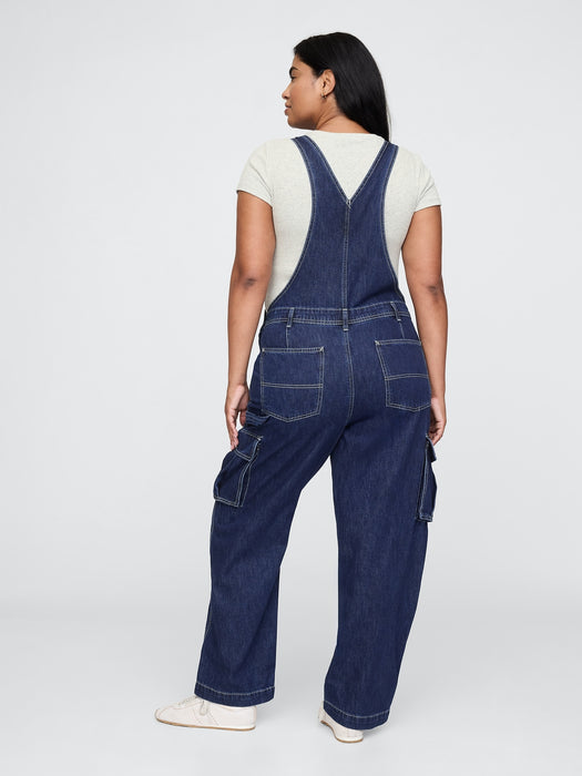 Relaxed Denim Cargo Overalls