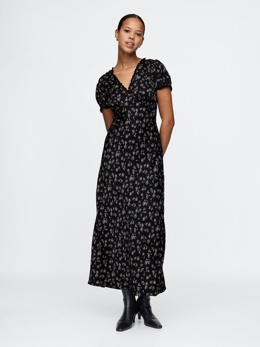 Satin Lace-Trim Floral Maxi Dress