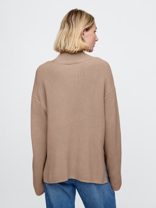 Oversized Split-Hem Mockneck Sweater