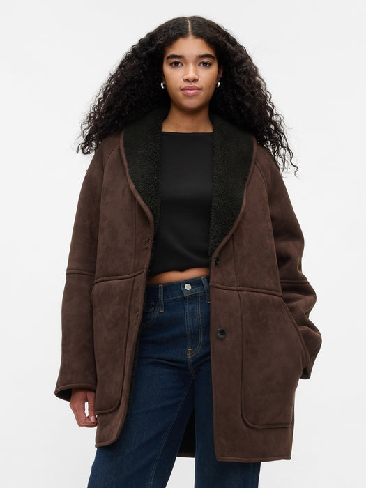 Vegan Suede Shawl Collar Coat