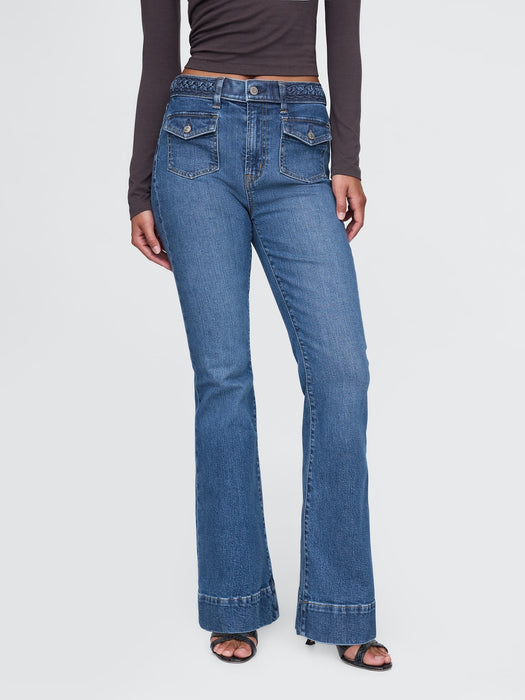 High Rise Braided &#39;70s Flare Jeans