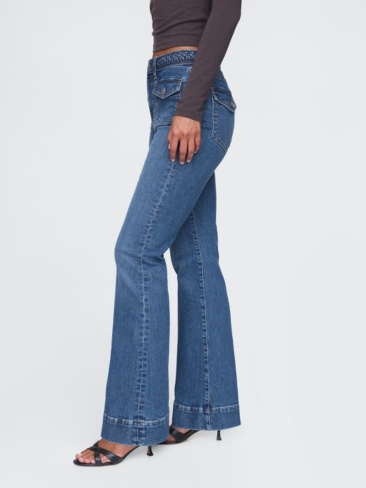 High Rise Braided &#39;70s Flare Jeans