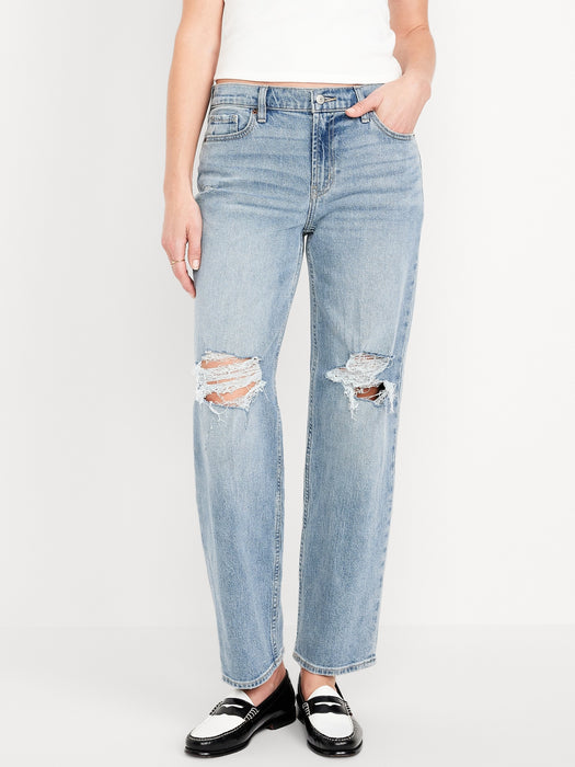 Mid-Rise Boyfriend Loose Jeans