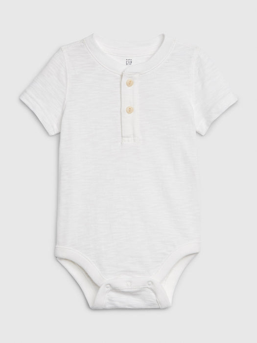 Baby Henley Short Sleeve Bodysuit - white