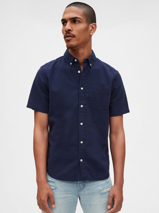 Seersucker Short Sleeve Shirt - elysian blue