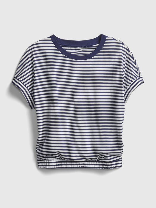 Elastic Waist T-Shirt - navy blue & white stripes