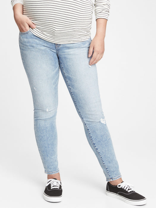 Maternity True Waistband Full Panel Distressed Skinny Jeans With Washwell&#153