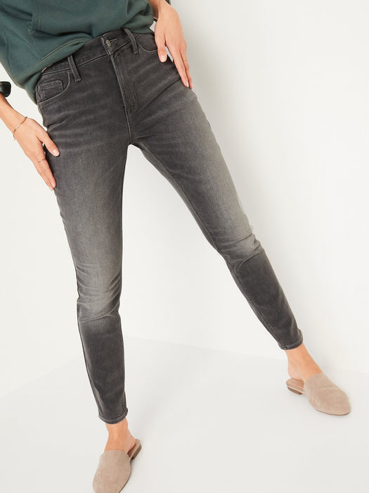 High-Waisted Rockstar Built-In Warm Super Skinny Gray Jeans for Women - Blue