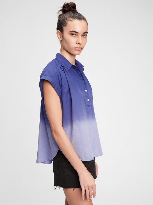 Pleated Popover Top - blue dip dye