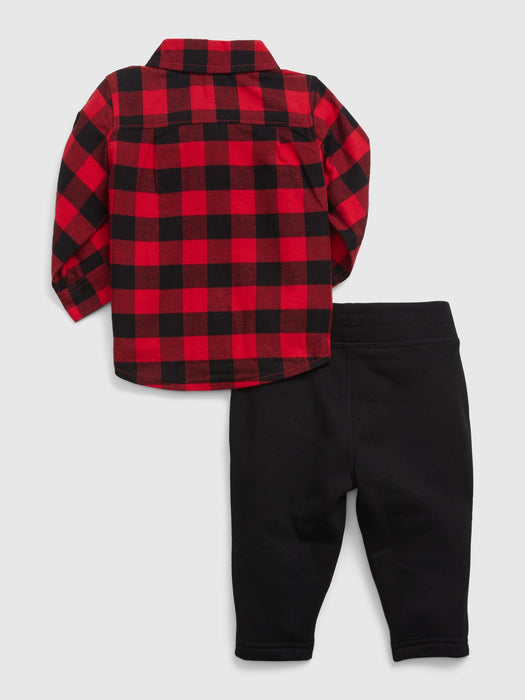 Baby Flannel Shirt Outfit Set - modern red