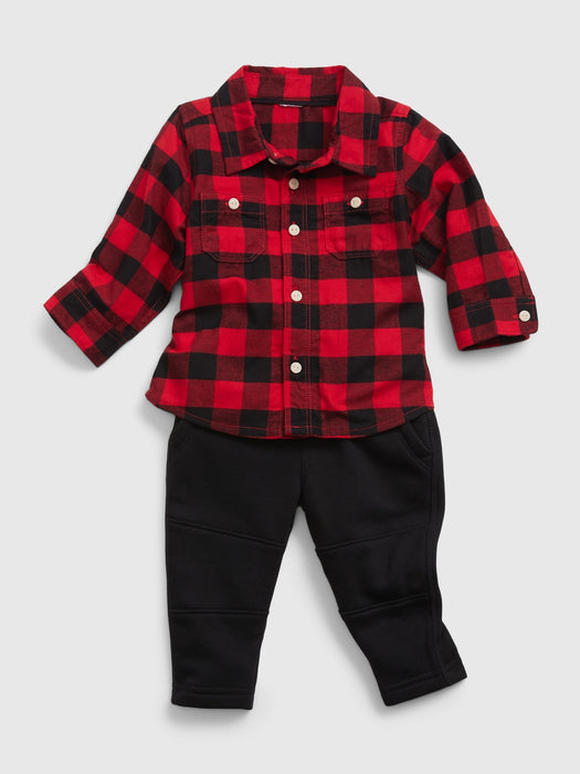 Baby Flannel Shirt Outfit Set - modern red