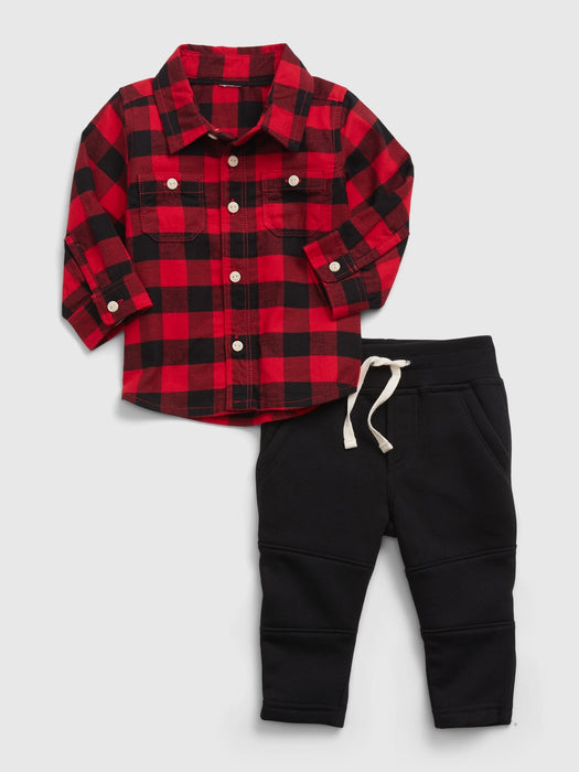 Baby Flannel Shirt Outfit Set - modern red