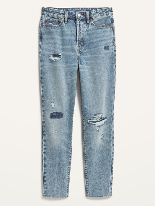 Higher High-Waisted Button-Fly OG Straight Ripped Non-Stretch Jeans for Women