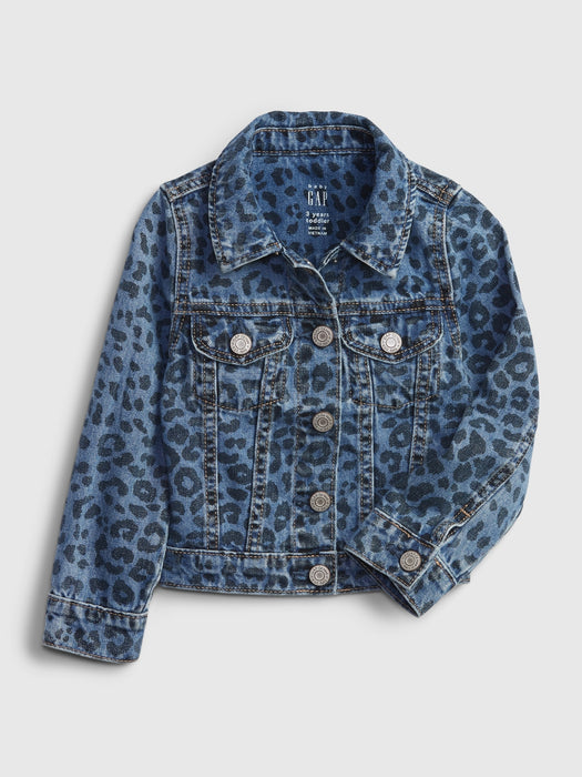 Toddler Leopard Print Icon Denim Jacket - leopard print