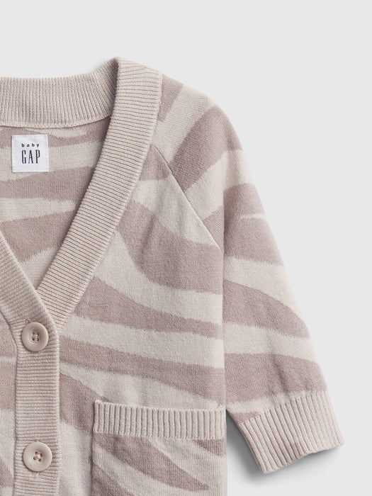 Baby Zebra Print Cardigan - margate sand beige