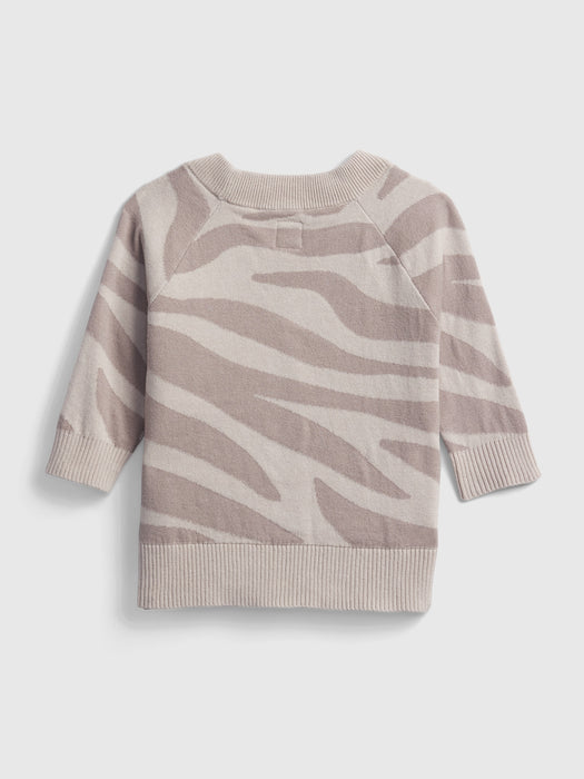 Baby Zebra Print Cardigan - margate sand beige