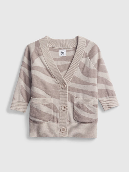 Baby Zebra Print Cardigan - margate sand beige