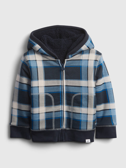 Toddler Cozy Sherpa Hoodie - blue plaid