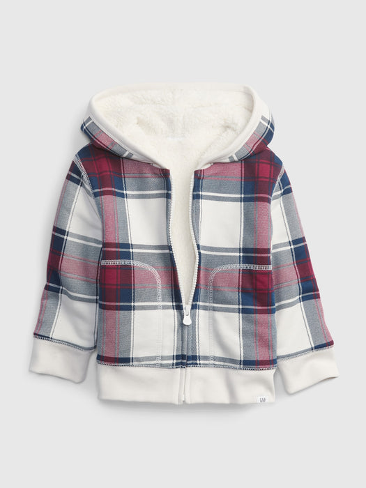 Toddler Cozy Sherpa Hoodie - white red plaid