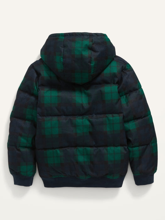 Frost-Free Textured Hooded Plaid Puffer Jacket For Boys