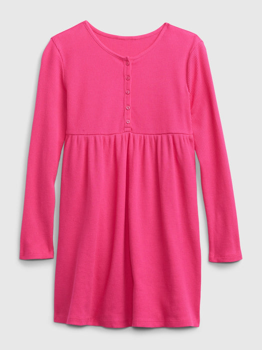 Kids Waffle Henley Dress - sizzling fuchsia