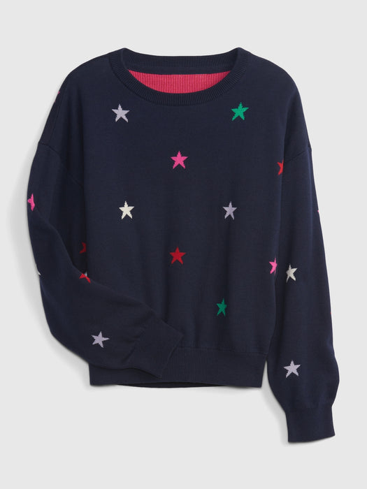 Kids Print Crewneck Sweater - dark night