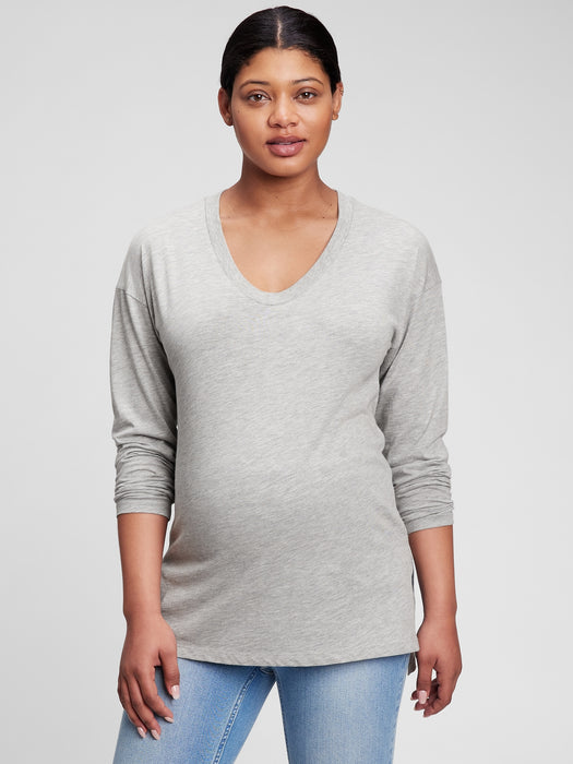 Maternity Modal Slub Scoopneck T-Shirt - heather grey