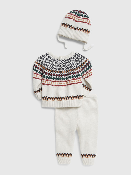 Baby Fair Isle Sweater 3-Piece Outfit Set - oatmeal heather
