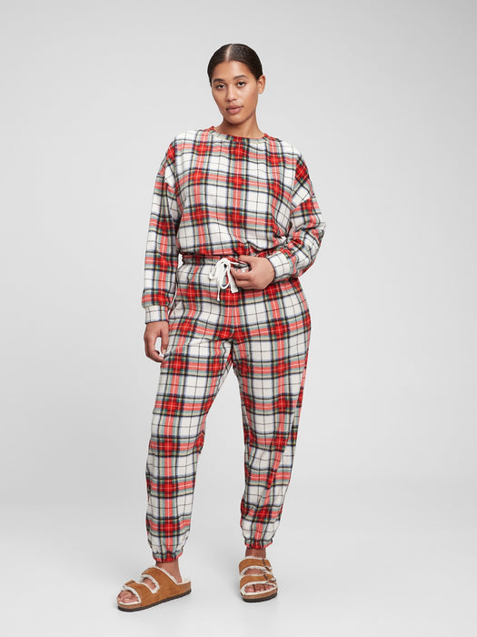 Adult Microfleece PJ Set - family matching white red plaid