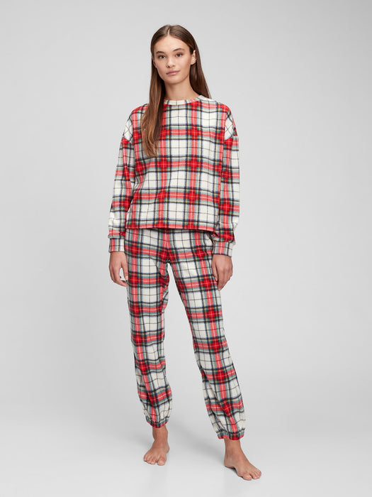 Adult Microfleece PJ Set - family matching white red plaid